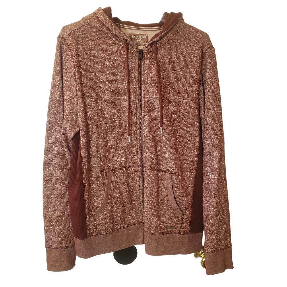 Express Men’s Heather Red Long Sleeve Zip Up Fleece Hoodie Size Medium